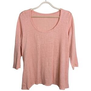 Eileen Fisher Top Large 100% Linen Orange Scoop Neck 3/4 Sleeve Pullover Lightwe